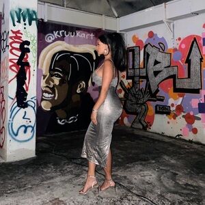 JLUXLABEL Silver Midi Dress